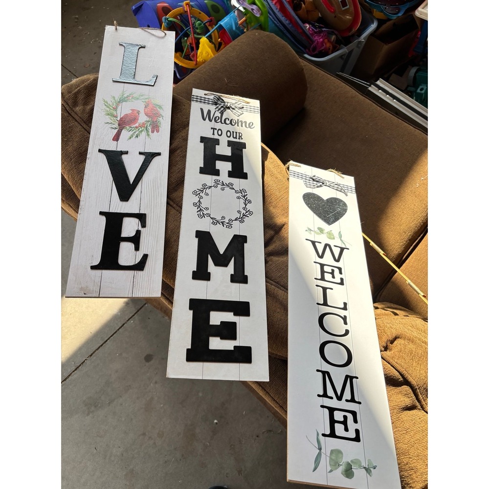 WELCOME - Home Decorative Sign - 3 Piece Lot Country Barn Style. All 25" Tall